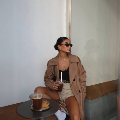 Coffee Sleeves Belted Trench Coat